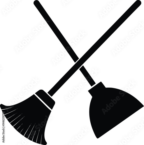 vector broom and dustpan crossed on white 