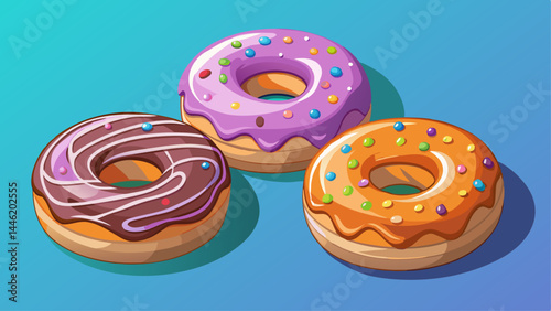 Three distinct donuts: glazed, sprinkled, and iced.
Soft shadows and glossy textures create visual pop.
A modern and minimal dessert set with personality.
Great for food icons, UI design, and infograp