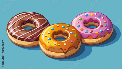 Three distinct donuts: glazed, sprinkled, and iced.
Soft shadows and glossy textures create visual pop.
A modern and minimal dessert set with personality.
Great for food icons, UI design, and infograp