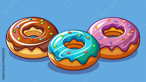 Three distinct donuts: glazed, sprinkled, and iced.
Soft shadows and glossy textures create visual pop.
A modern and minimal dessert set with personality.
Great for food icons, UI design, and infograp