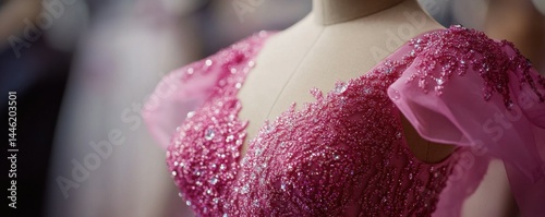 Obraz na płótnie A close-up shot of a pink beaded and sequined dress on a mannequin. w salonie
