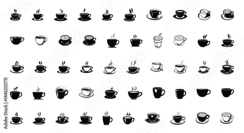 Set of collection cup of coffee Isolated vector illustration editable
