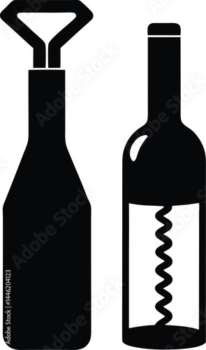 vector corkscrew and wine bottle on white backgroud.eps