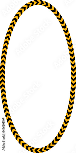 Yellow and black traffic sign arrow pointing on an oval-shaped path.