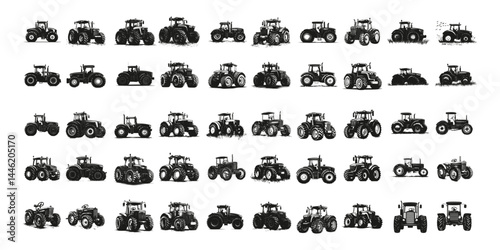 Set of collection tractor Isolated vector illustration editable