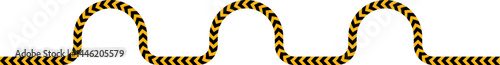 A yellow and black traffic sign arrow points towards a path with three consecutive upward waves.