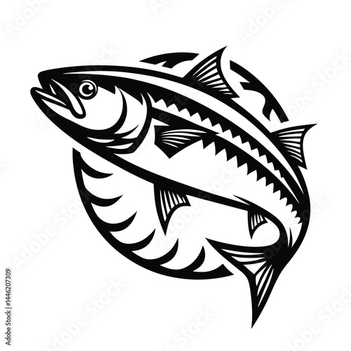Stylized Fish Silhouette With Circular Design, Abstract Fish Icon, Black Isolated Shape