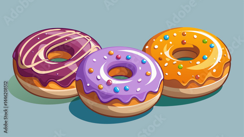 Three distinct donuts: glazed, sprinkled, and iced.
Soft shadows and glossy textures create visual pop.
A modern and minimal dessert set with personality.
Great for food icons, UI design, and infograp