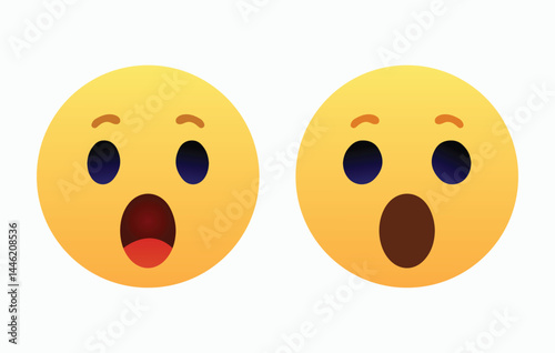 Set of surprised emoji face. shocked wow emoticon with open mouth , cute smiley emoticons feelings wonder and amazing. vector illustration