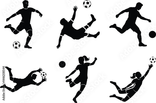 Soccer Silhouette Bundle of Soccer Players Vector Art for Sports and White Background.