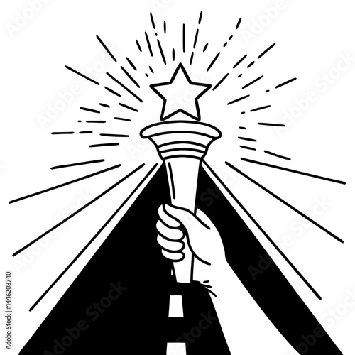 Torch with a star flame vector logo. Success torch with star flame icon.