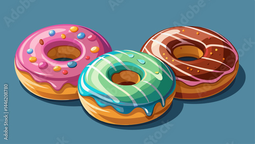 Three distinct donuts: glazed, sprinkled, and iced.
Soft shadows and glossy textures create visual pop.
A modern and minimal dessert set with personality.
Great for food icons, UI design, and infograp