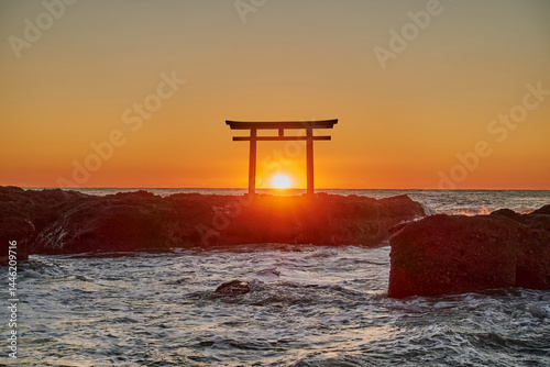Sunrise at the Seaside Torii Gate of Oarai Isosaki Shrine