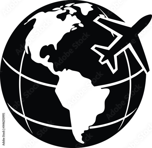 vector globe with airplane around it on white backgroud