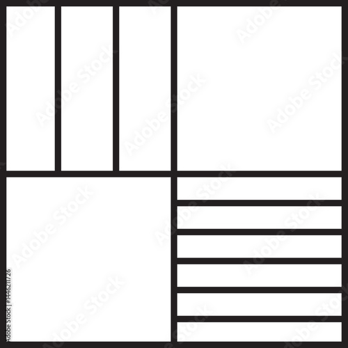 Square grid containing two columns and two rows with additional internal subdivisions across sections.