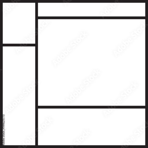 Layout composed of two vertical columns and a separate header band at the top within a square structure.