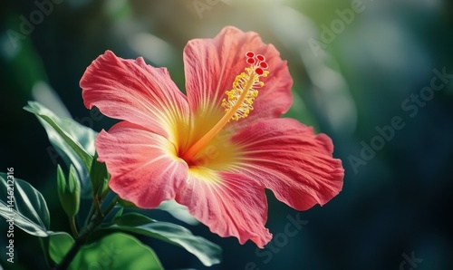 Obraz na płótnie Close-up of a vibrant tropical flower in full bloom, rich red and yellow tones creating a bold and fresh nature theme, soft sunlight enhancing the petals, w salonie