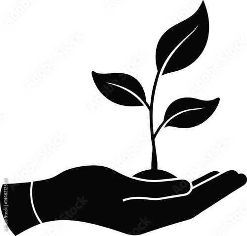 vector hand holding plant sprout on white backgroud
