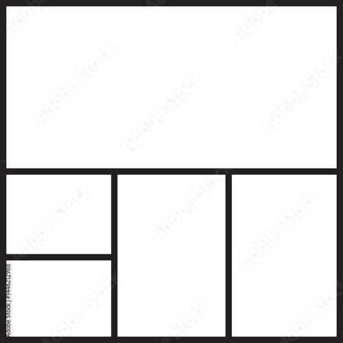 Grid layout where the top half remains open and the bottom half is divided into three vertical columns.