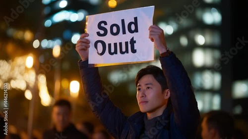 Successful product launch celebration with sold out sign