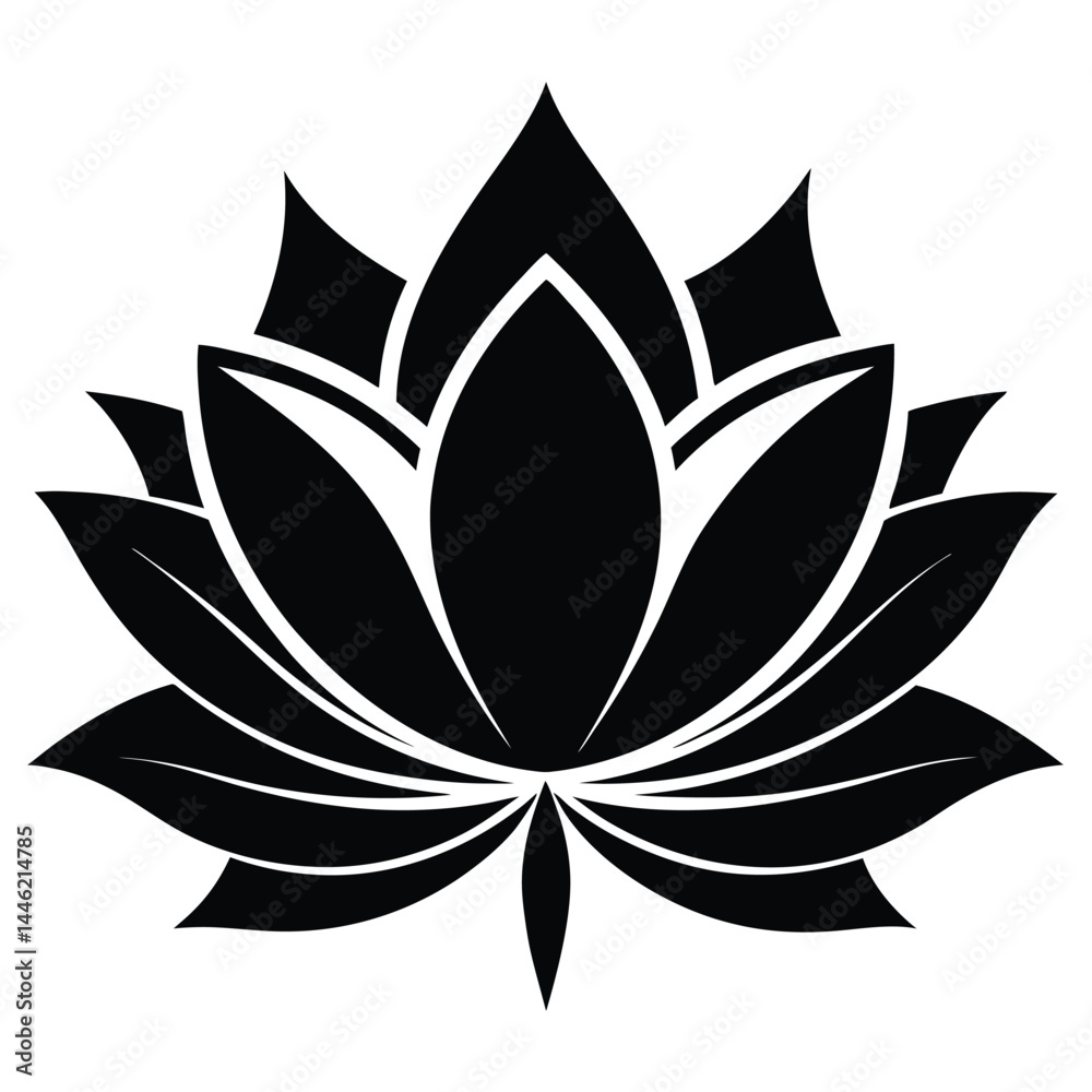 Black and White Lotus Flower Silhouette, Simple Design, Isolated on White, Minimalist Art Black and White Lotus Flower Silhouette, Simple Design, Isolated on White, Minimalist Art