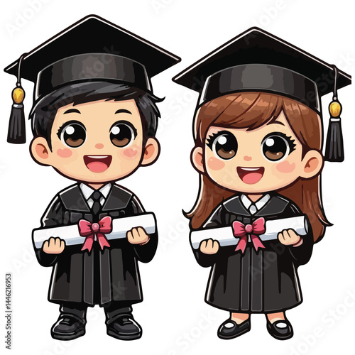 boy and girl graduate from high school vector illustration