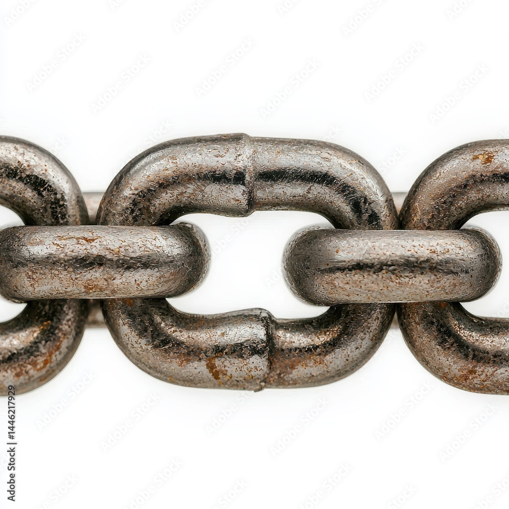 Fototapeta premium Close Up of Rusty Metal Chain Links Against White Background