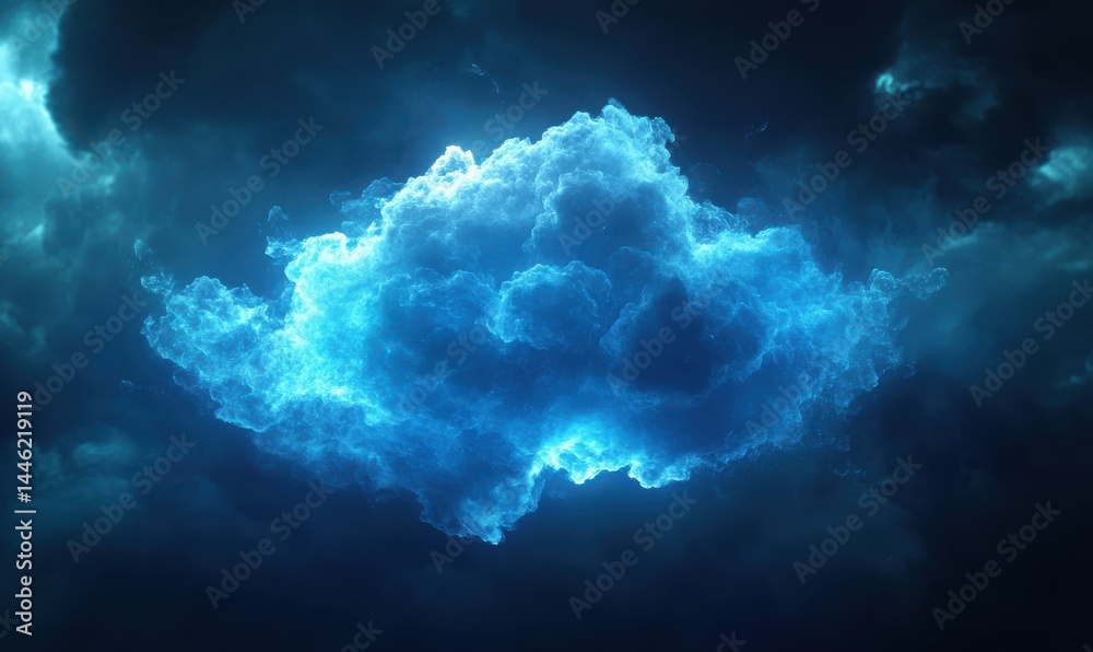 Digital cloud glowing in vibrant blue tones against a sleek dark background, symbolizing storage and connectivity in a futuristic style Digital cloud glowing in vibrant blue tones against a sleek dark background, symbolizing storage and connectivity in a futuristic style