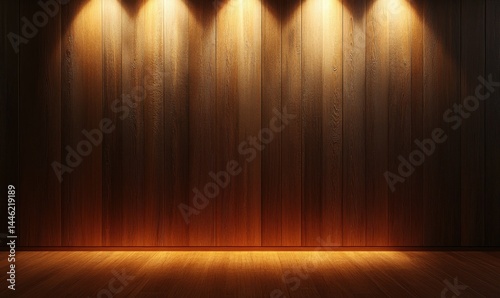 Obraz na płótnie Rich wooden wall texture glowing under a dramatic spotlight, highlighting the depth and warm tones of the material w salonie