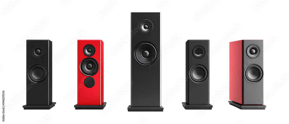 Pack of Home Theater Systems Against Transparent Background for Entertainment Setup, Home Cinema, or Audio Visual Design Projects