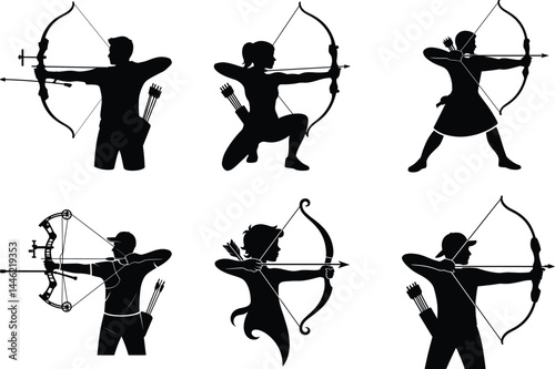 Archery Silhouette Bundle of Archery Vector Art for Sports and White Background.