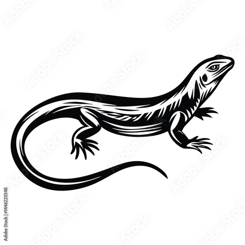 Striking Black Isolated Lizard Silhouette Reptile on White Background