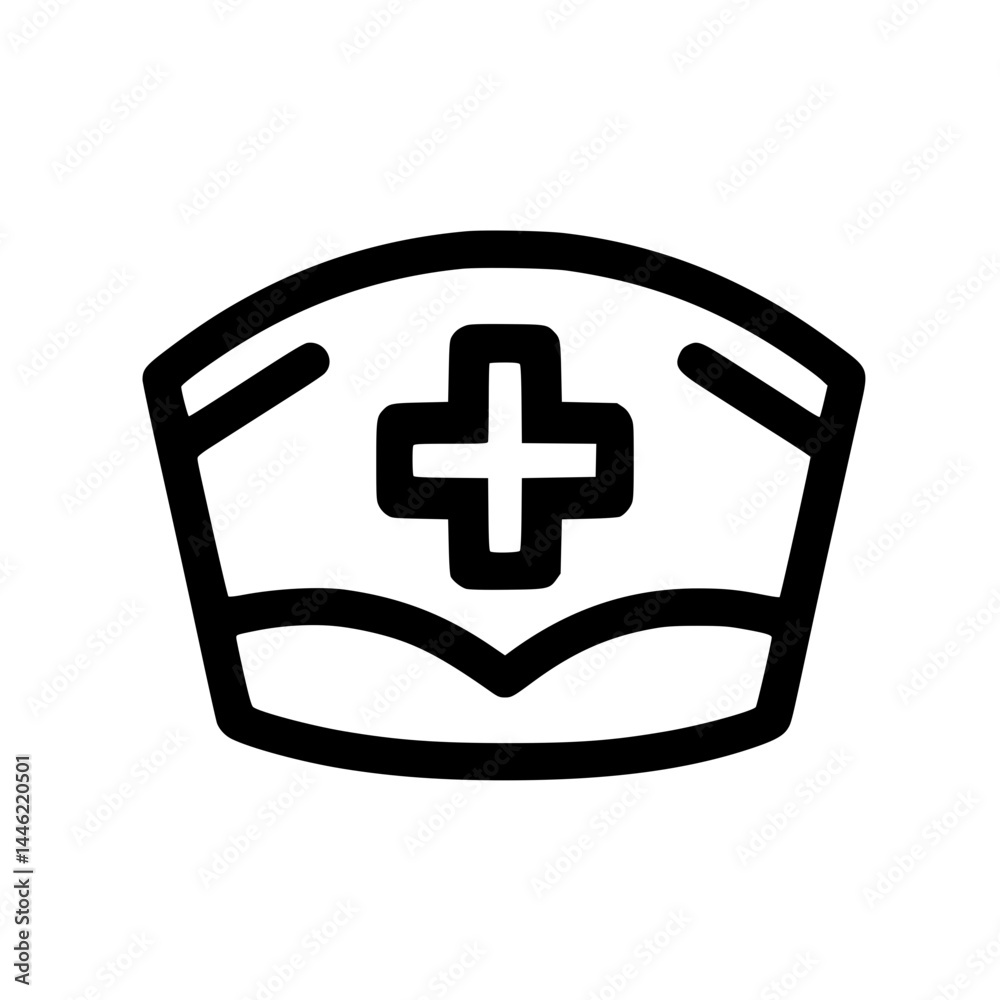Obraz premium Nurse Cap Icon – Minimal Black Clipart Symbol for Medical, Hospital, and Healthcare Design
