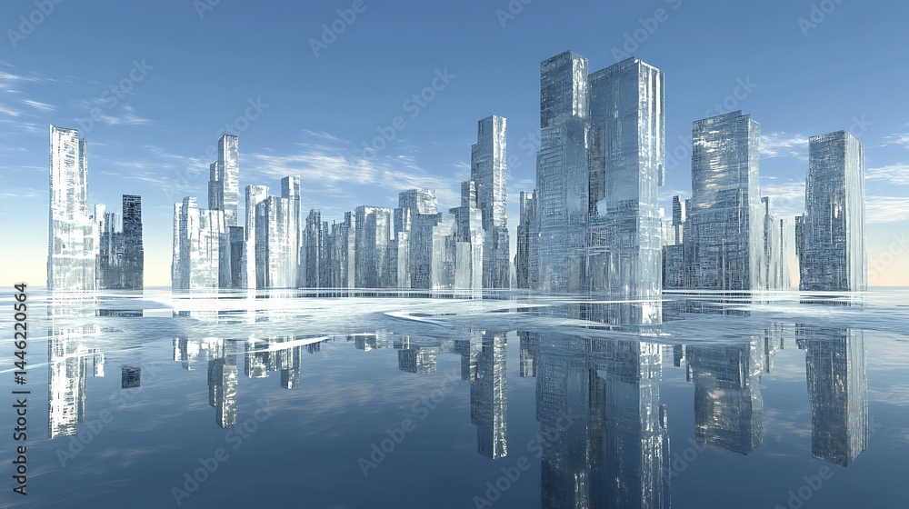 Fototapeta premium Futuristic cityscape reflection
