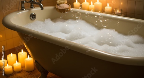 Relaxing bubble bath with candles  at home