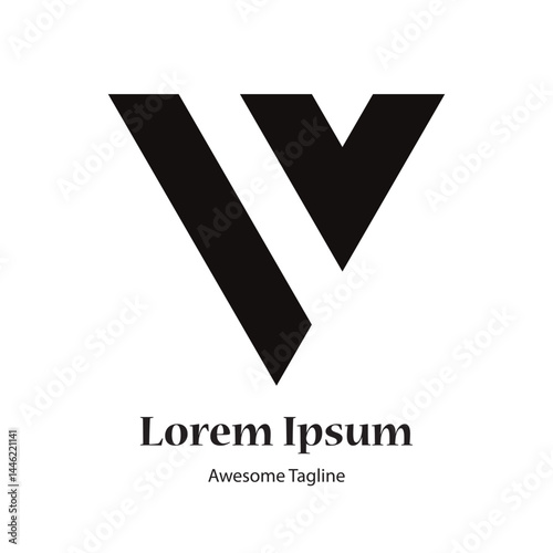 v letter initial black logo design icon