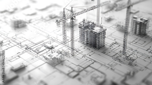 Fototapeta Naklejka Na Ścianę i Meble -  Architectural Visualization of Smart City Construction Technology.