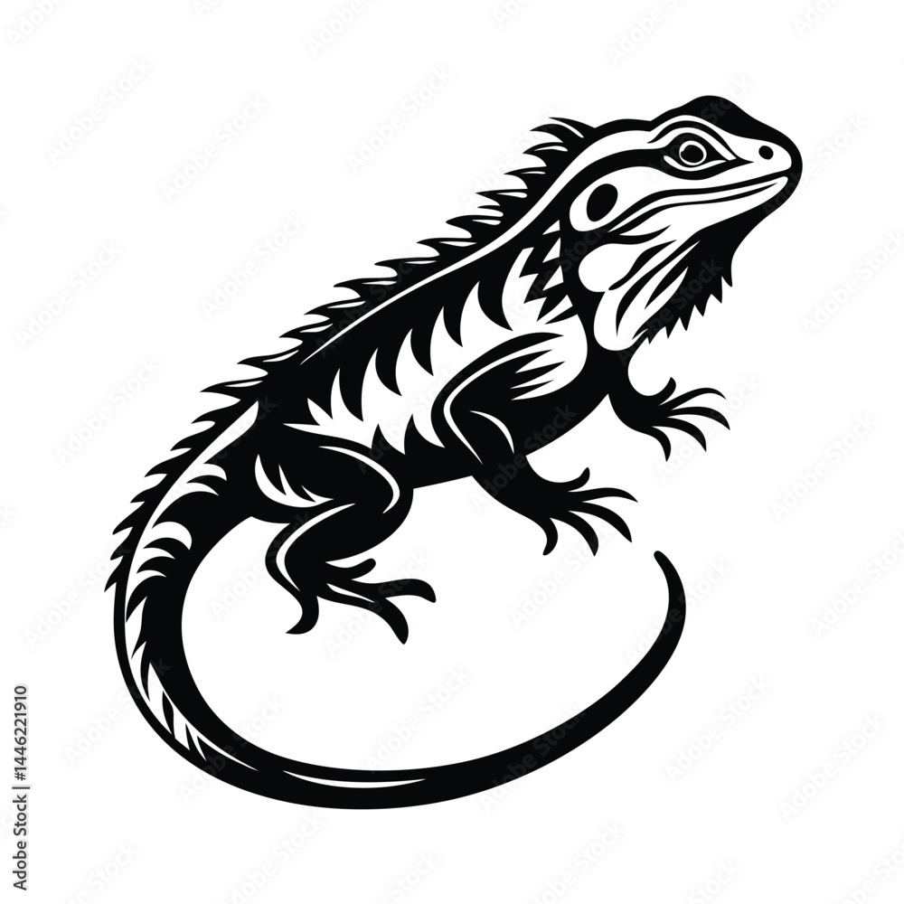 Fototapeta premium Isolated Black Lizard Silhouette on White Background, Reptile Icon, Reptilian Clipart