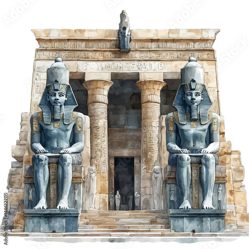 illustration of Temple Of Luxor Statues, watercolor vector, isolated on a white background.