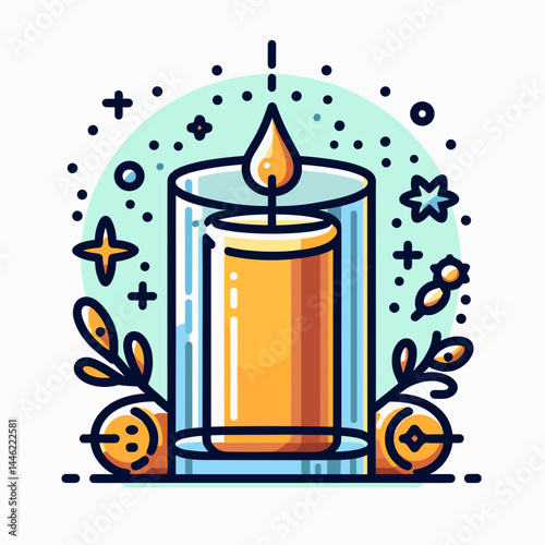 decorated candle in glass holder graphic for cozy blogs, meditation guides, spa websites, festive greeting elements, hygge content creation