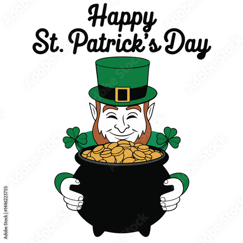 St. Patrick's Day cute vector. A collection of elements for an Irish holiday. Leprechaun, rainbow, pots of gold, clover and other traditional holiday elements. Isolated on a white background.