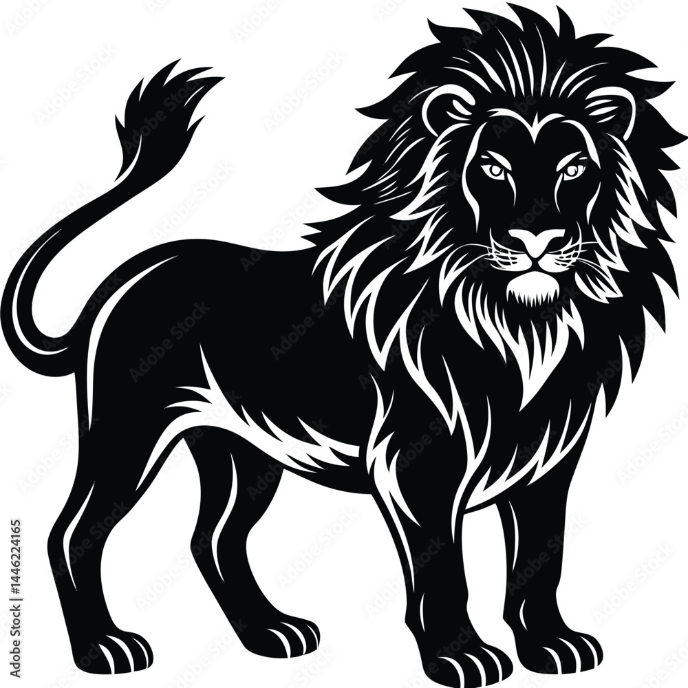 Obraz premium Majestic Lion Silhouette, Wildcat Illustration, Feline Animal, Wildlife Clipart, Isolated