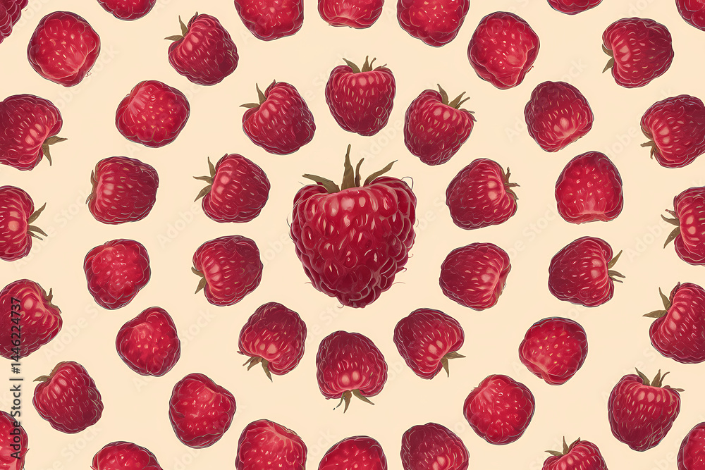 Seamless vector pattern of ripe raspberries and leaves in a summer berry design Seamless vector pattern of ripe raspberries and leaves in a summer berry design