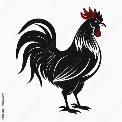 A rooster-silhouette-vector-on-white-background  