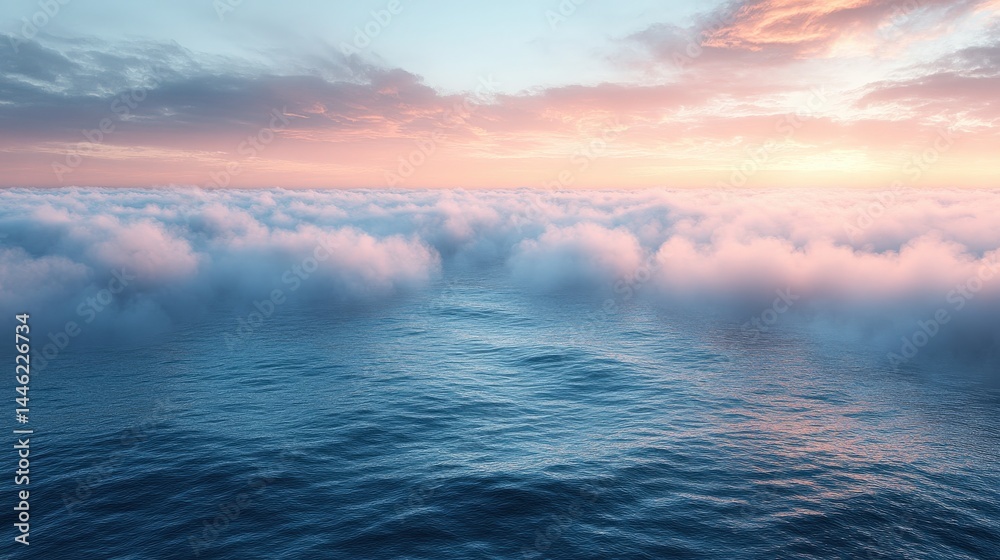 Fototapeta premium Serene seascape featuring a calm ocean beneath a blanket of pastel clouds