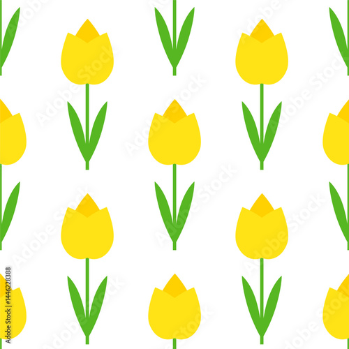 Yellow tulip flowers seamless pattern floral vector background. Floral fabric print. Gift wrapping paper. Summer or spring backdrop. Repeating tile. Abstract design template element