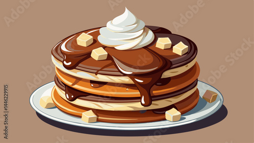 Velvety chocolate pancakes stacked with creamy, dreamy toppings.
Rough chocolate pieces glisten beside fluffy white peaks.
The richness and softness balance beautifully in form.
Isolated for use in pr