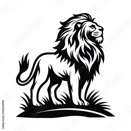 Wallpaper Mural Majestic Lion Silhouette Standing Tall On Grassy Mound in Black and White Art Design Torontodigital.ca