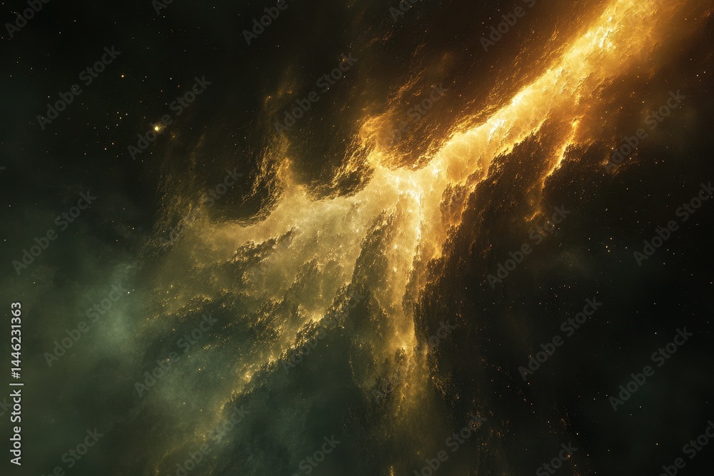 Fototapeta premium Vibrant nebula with glowing golden features in the depths of space, Nebula space animate background conceptUniverse presentation concept