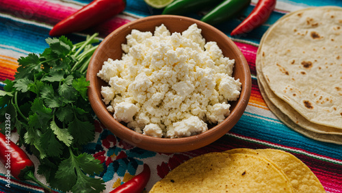 Queso Fresco on Colorful Mexican Tablecloth
